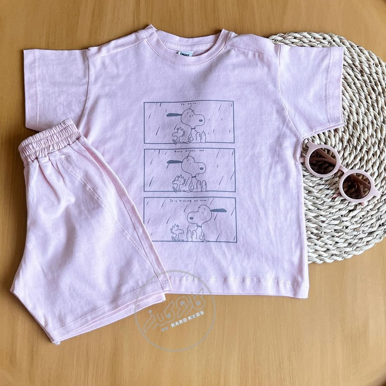 عکس ست تیشرت شلوارک اسپرت طرح اسنوپی جنس نخ و پنبه