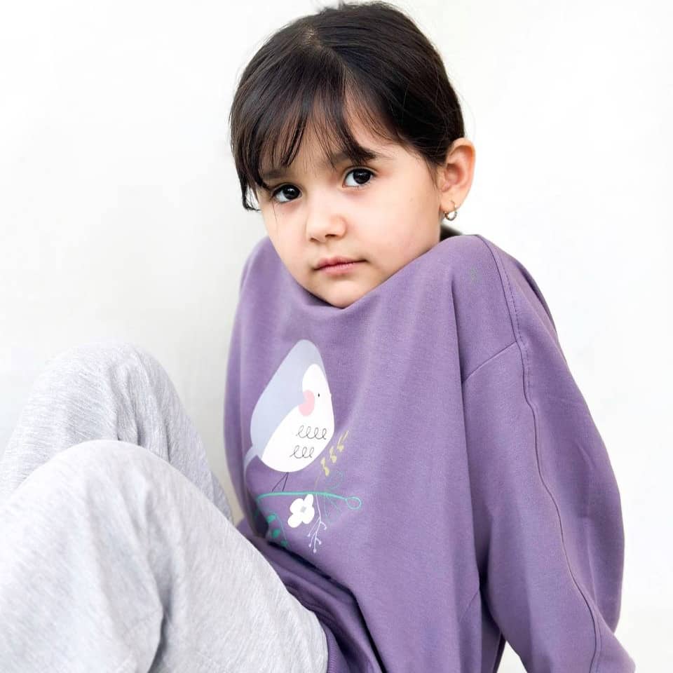 ست بلوز و شلوار دخترانه طرح گنجشک دورس دو نخ لاکرا  | سایز 1 الی 8 سال