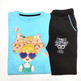 بلوز به همراه شلوار ست آبی رنگ دخترک عینکی