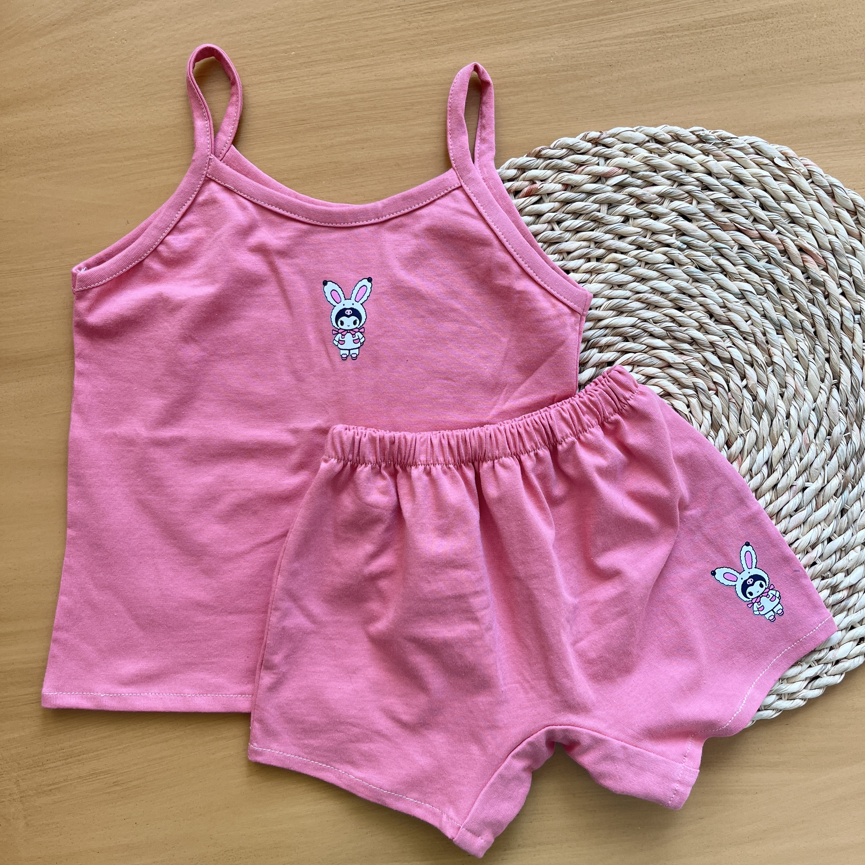 تاپ و شورت ست دخترانه طرح خرگوش کرومی جنس پنبه یکرو | سایز 4 تا 6 سال