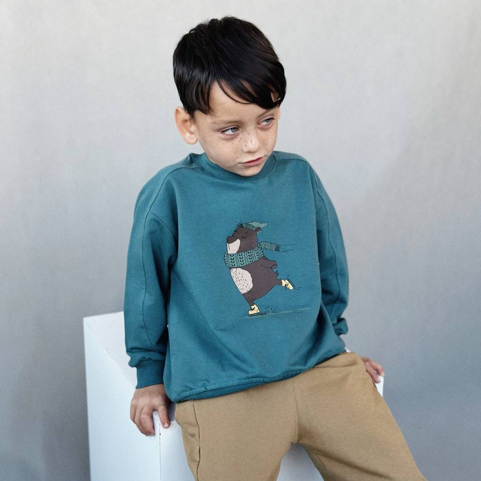 ست بلوز و شلوار پسرانه طرح خرسی جنس دورس دو نخ لاکرا  | سایز 1 الی 8 سال