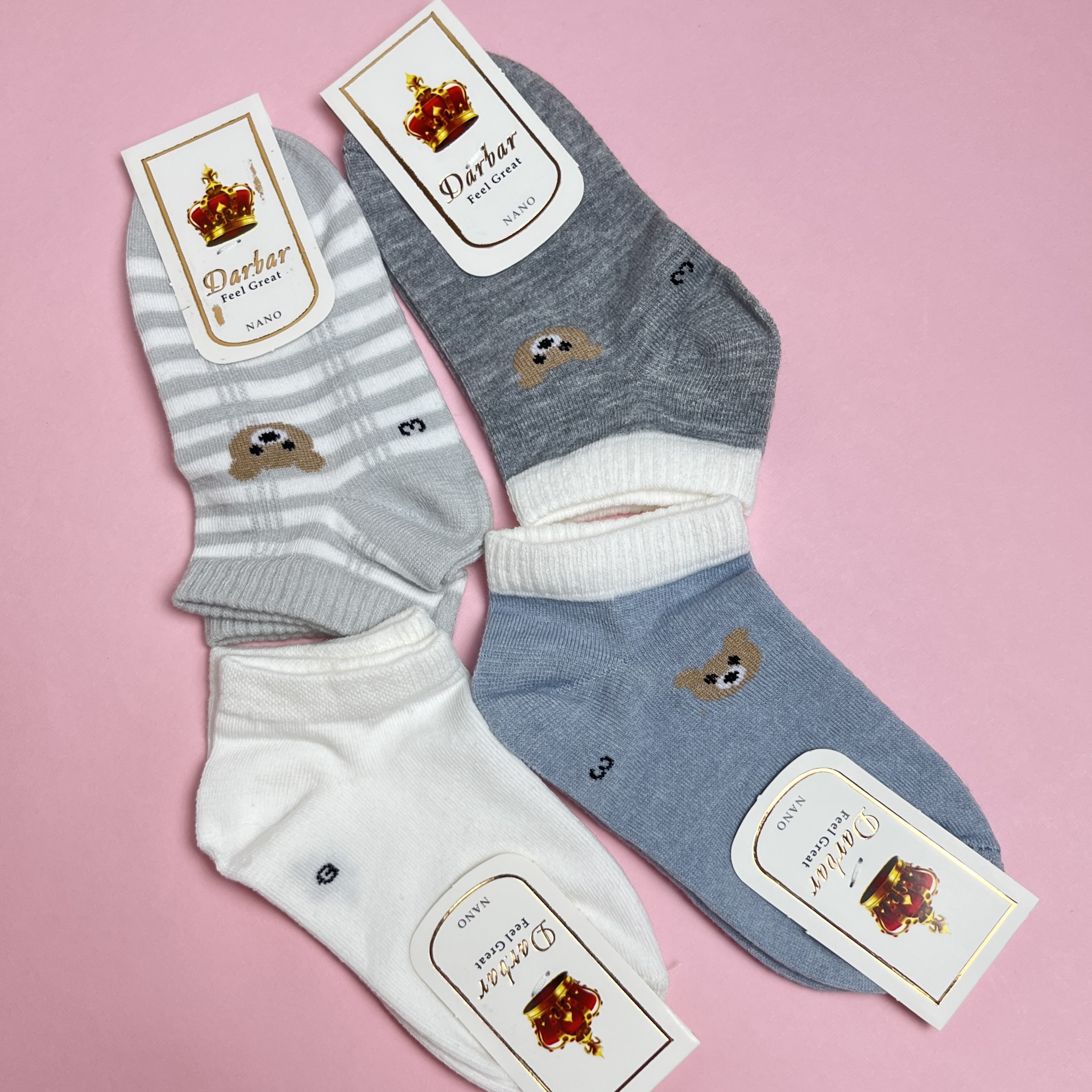 جوراب بچگانه باکیفیت طوسی طرح خرسی | سایز ۳