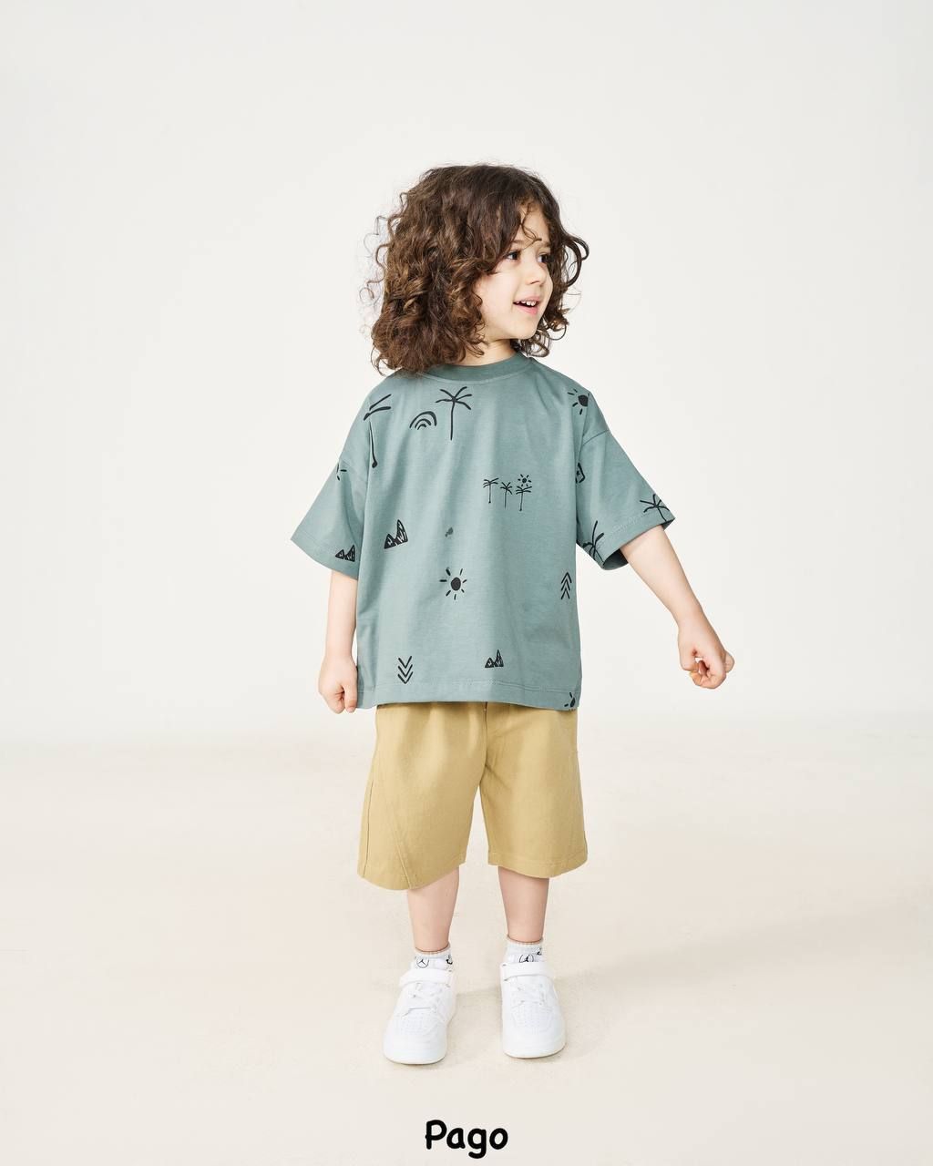 ست تیشرت و شلوارک کتان پسرانه طرح ساحل | سایز ۷ تا ۱۱ سال