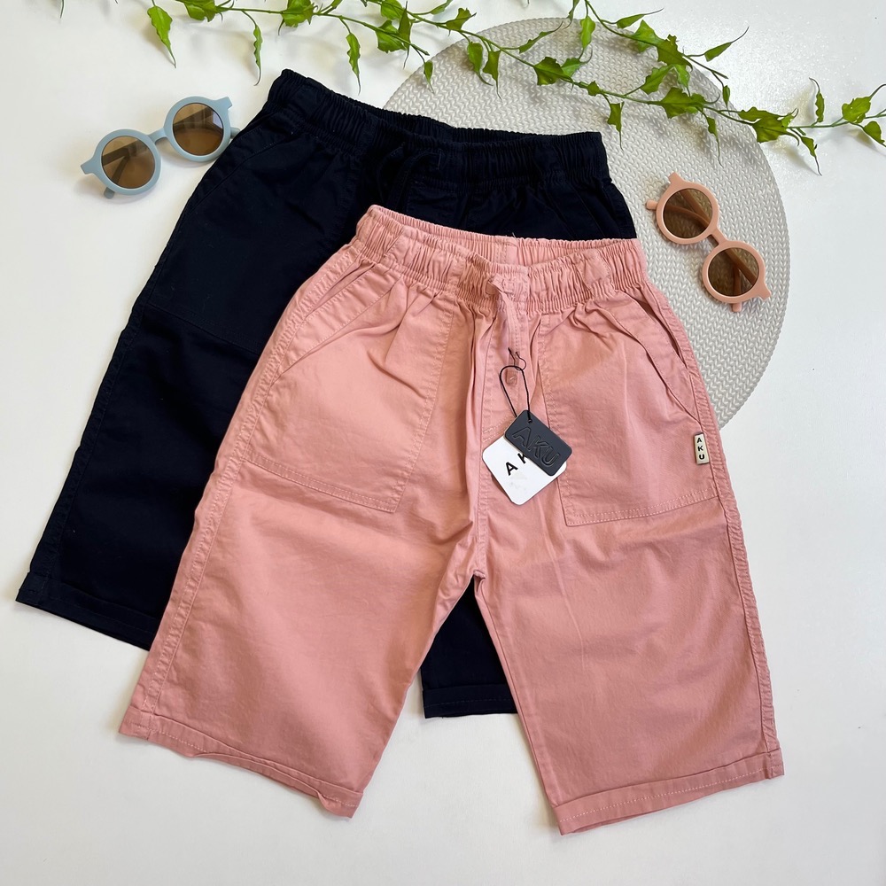 شلوارک کتان بچگانه رنگ صورتی و سرمه ای برند آکو / سایز ۷ تا ۱۰ سال