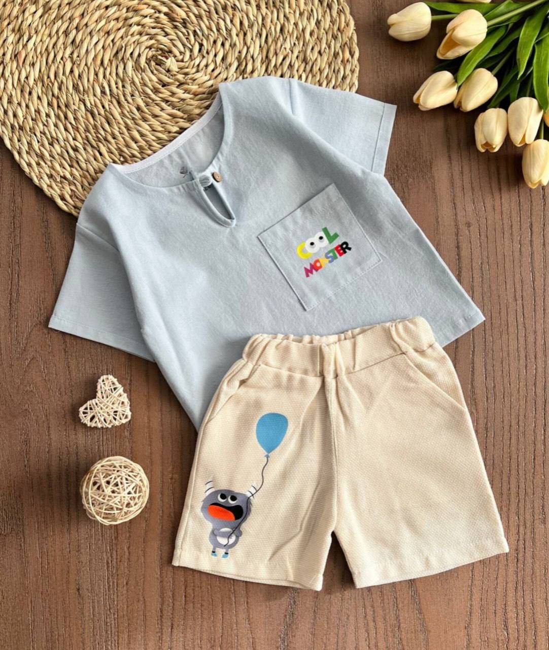 ست تیشرت و شلوارک پسرانه طرح cool monster | سایز 1 تا 4 سال