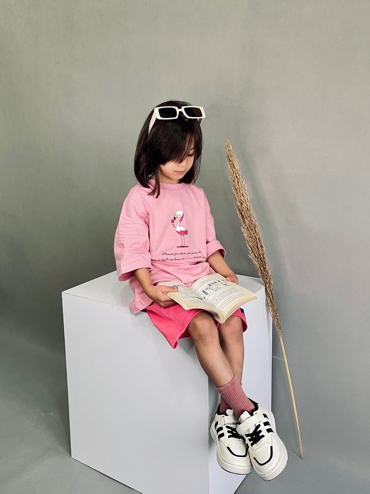 ست تیشرت و شلوارک دخترانه طرح فلامینگو | سایز ۳۵ تا ۵۰