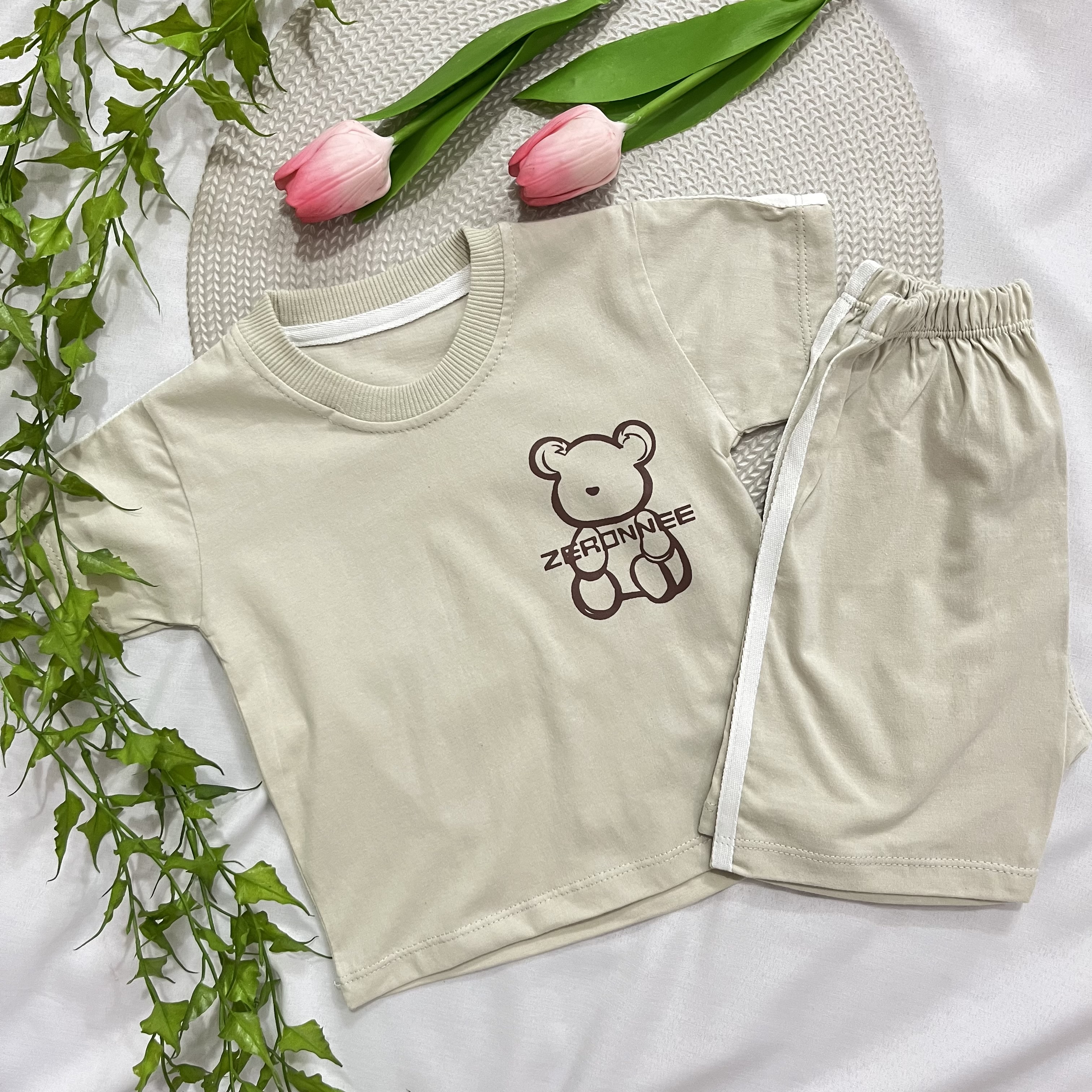 ست تیشرت شلوارک اسپرت بچگانه طرح خرسی جنس نخ پنبه /سایز ۳۵ تا ۴۵