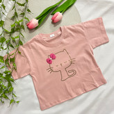 کراپ تک دخترانه طرح گربه جنس پنبه یکرو در ۵ رنگ | سایز ۴۰ و ۴۵