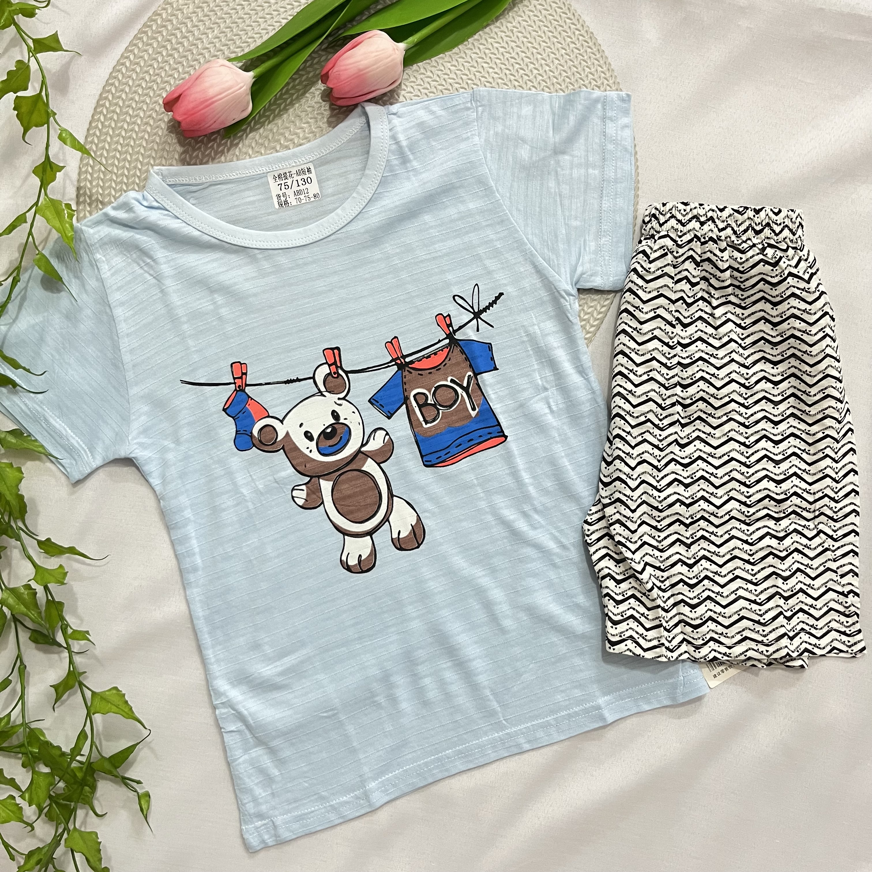 ست تیشرت و شلوارک پسرانه وارداتی طرح خرسی جنس نخ پنبه | سایز ۳ تا ۸ سال