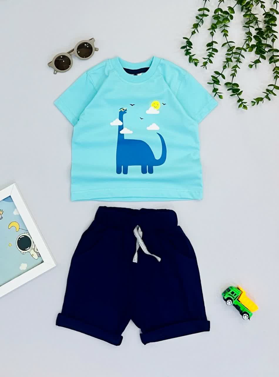 ست تیشرت و شلوارک اسپرت بچگانه طرح دایناسور | سایز ۳۵ تا ۴۵