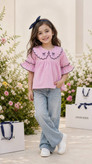شومیز دخترانه جنس لینن طرح پاپیون/سایز 40 تا ۵۵