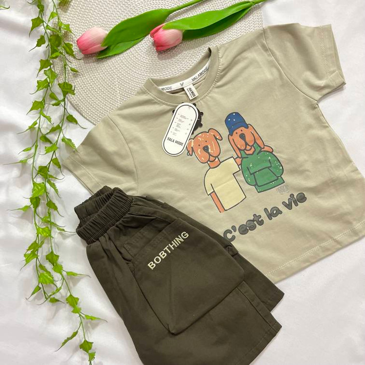 ست تیشرت و شلوارک کتان پسرانه طرح هاپو /سایز ۵ تا ۸ سال