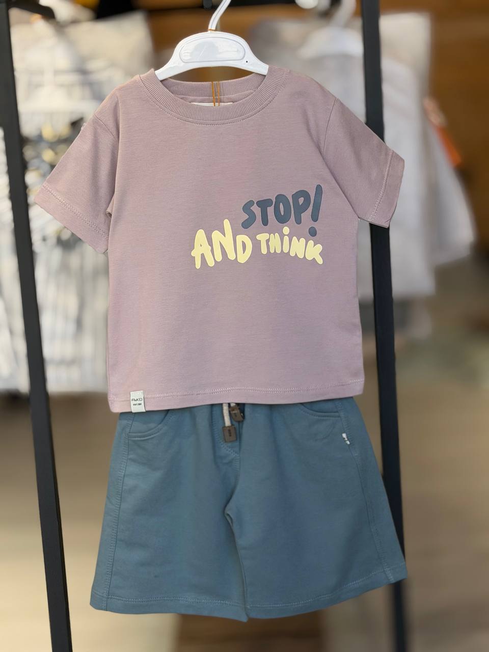 ست تیشرت شلوارک پسرانه طرح Stop and think / سایز 1 تا 4 سال