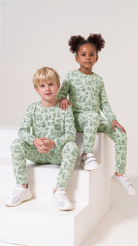 ست راحتی بلوز و شلوار بچگانه طرح دایناسبز جنس نخ پنبه ریلی | سایز 2 تا 9 سال
